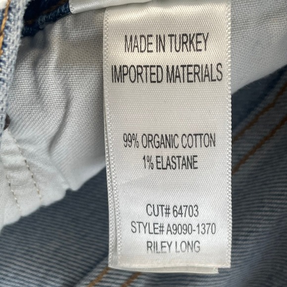 AGOLDE Riley Long High Rise Straight Leg Jeans 27 Blue Denim Fray Hem Button Fly - Picture 8 of 12